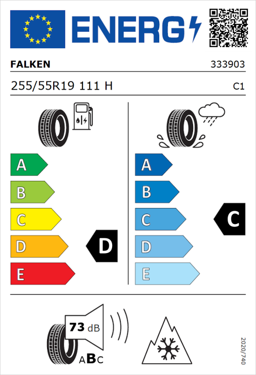 Tyre Label for Falken Wildpeak A/T AT3WA 255/55R19 111H