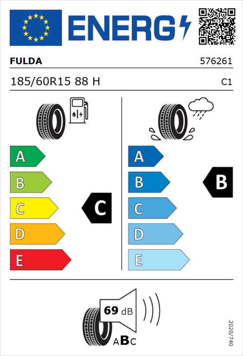 Tyre Label for Fulda EcoControl 185/60R15 88H