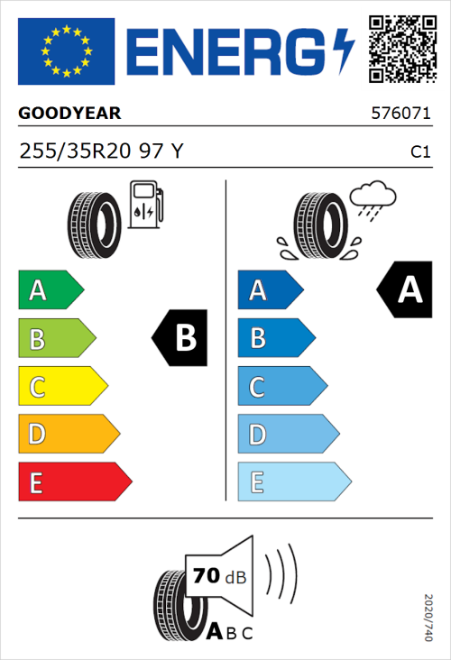 Tyre Label for Goodyear Eagle F1 Asymmetric 5 255/35R20 97Y