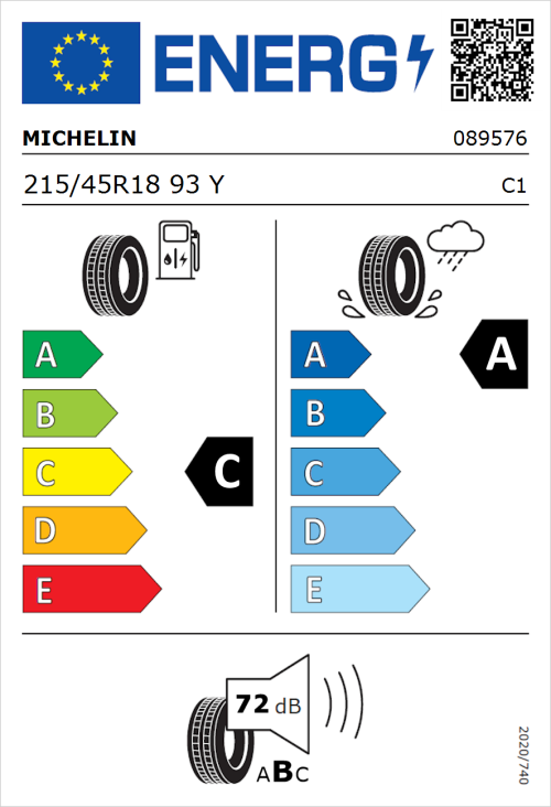 Tyre Label for Michelin Pilot Sport 5 215/45R18 93Y