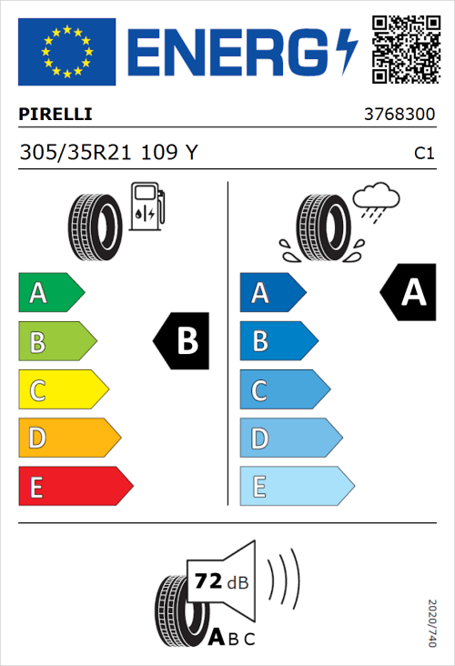 Tyre Label for Pirelli P Zero New (PZ4) (PNCS) 305/35R21 109Y