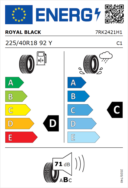 Tyre Label for Royal Black Explorer II 225/40R18 92Y