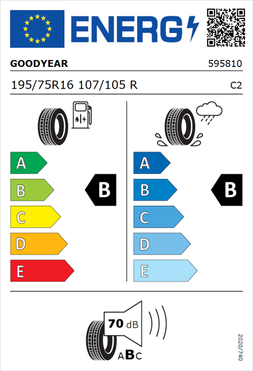 Tyre Label for Goodyear EfficientGrip Cargo 195/75R16 107/105R