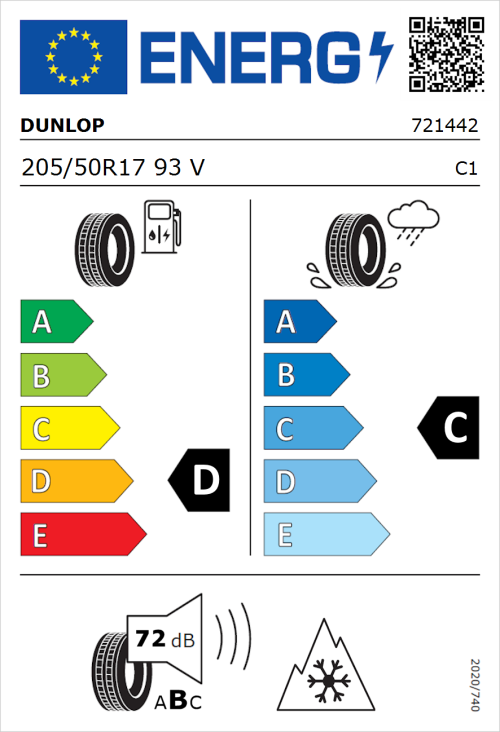 Tyre Label for Dunlop SP Winter Sport 5 205/50R17 93V