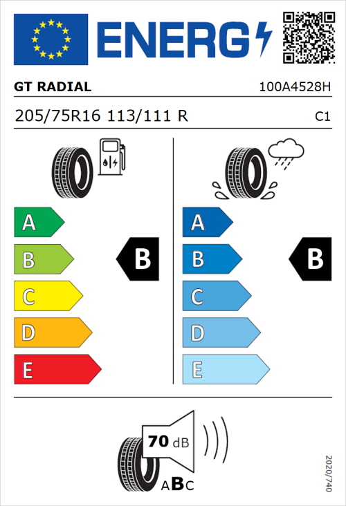 Tyre Label for GT Radial Maxmiler Pro 205/75R16 113/111R