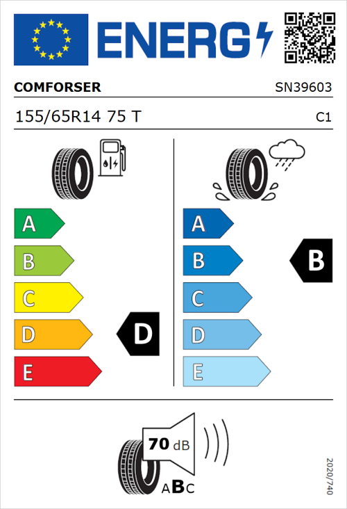 Tyre Label for Comforser Sports K4 155/65R14 75T